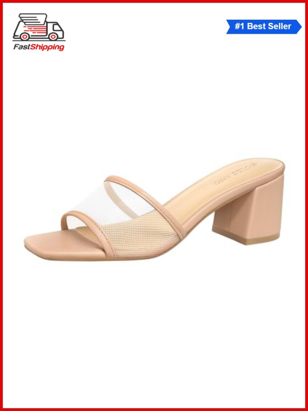 ✨PIZZ ANNU Square Open Toe Low Block Heel Sandals Slip On Mules